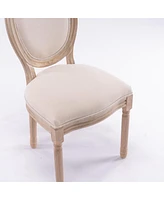 Streamdale Furniture French Style Solid Wood Frame Antique Painting Linen Fabric Oval Back Dining Chair, Set Of 2, Cream