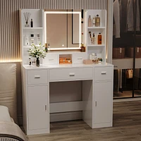 Smart mirror dressing table with storage and drawers
