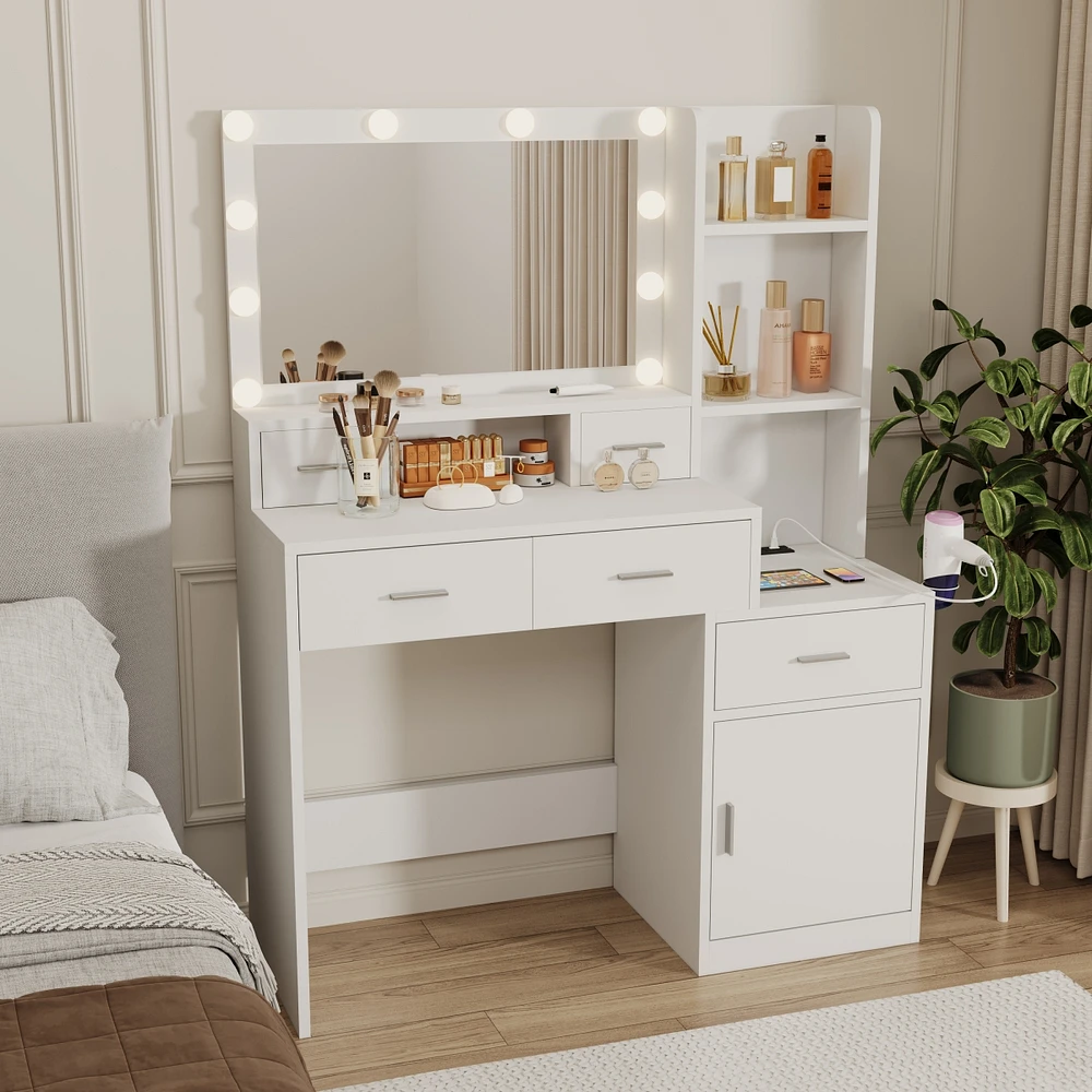 Simplie Fun Smart mirror dressing table with storage and drawers