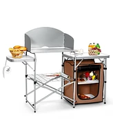 Sugift Foldable Outdoor Bbq Portable Grilling Table with Windscreen Bag