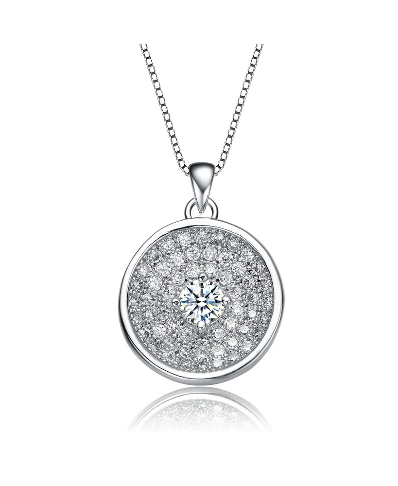 Rachel Glauber Classy Rhodium Plated Round Cz Pendant Necklace