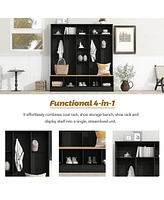 Multifunctional Black Hall Tree with Storage Bench & Hooks