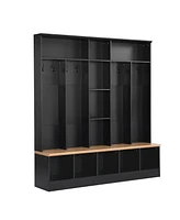 Multifunctional Black Hall Tree with Storage Bench & Hooks