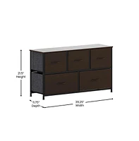 Emma+Oliver Marley 5 Drawer Storage Dresser With Cast Iron Frame, Wood Top, And Easy Pull Fabric Drawers Wooden Handles