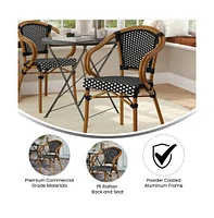 Merrick Lane Sacha Stacking Thonet Bistro Style Chair With Arms, Pe Rattan Seat, And Bamboo Finished Metal Frame For Indoor/Outdoor Use