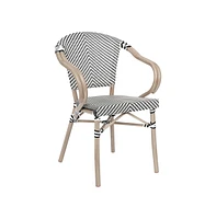 Merrick Lane Mael Stacking Thonet Bistro Style Chair With Arms, Textilene Seat, And Bamboo Finished Metal Frame For Indoor/Outdoor Use