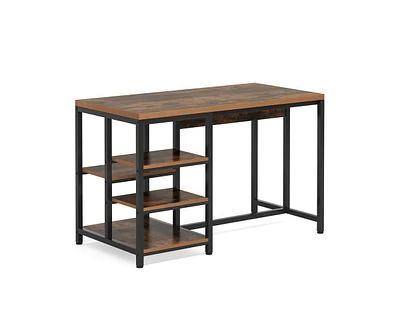 Tribesigns Kitchen Island with Storage Shelves, Industrial Small Dining Island Table with 5 Shelves, Butcher Block Island with Large Worktop, Saving S