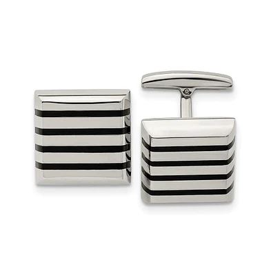 Chisel Stainless Steel Polished Black Rubber Square Cufflinks