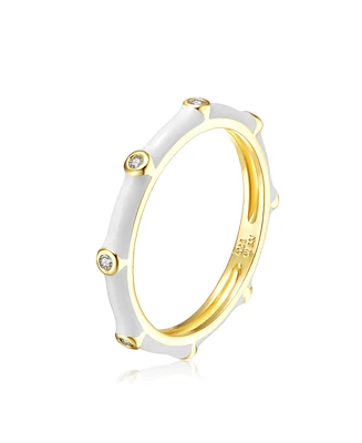 GiGiGirl 14k Yellow Gold Plated with Cubic Zirconia Creme Enamel Bamboo Kids/Teens Stacking Ring, Sz 5, Color Options