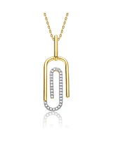 Rachel Glauber 14k Yellow Gold Plated with Cubic Zirconia Paperclip Spiral Pendant Necklace