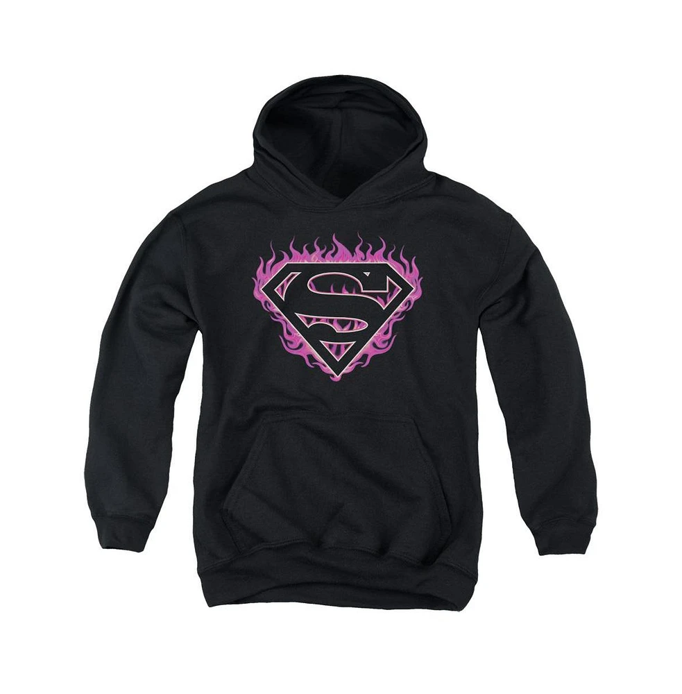 Superman Boys Youth Fuchsia Flames Pull Over Hoodie / Hooded Sweatshirt