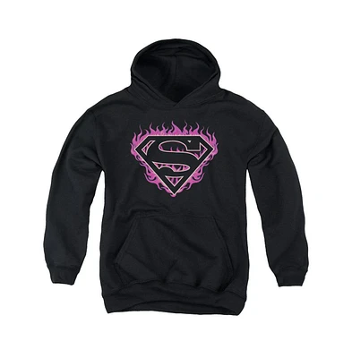 Superman Boys Youth Fuchsia Flames Pull Over Hoodie / Hooded Sweatshirt
