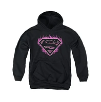 Superman Boys Youth Fuchsia Flames Pull Over Hoodie / Hooded Sweatshirt
