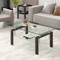 Streamdale Furniture Tempered Clear Glass Coffee Table, 2-Layers Coffee Table Living Room Center Table