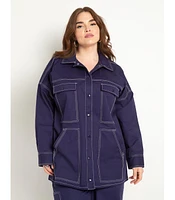 Eloquii Plus Size Contrast Stitch Utility Shacket