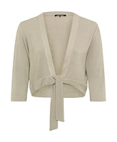 Olsen Women's 3/4 Sleeve Tie Waist Cropped Cardigan