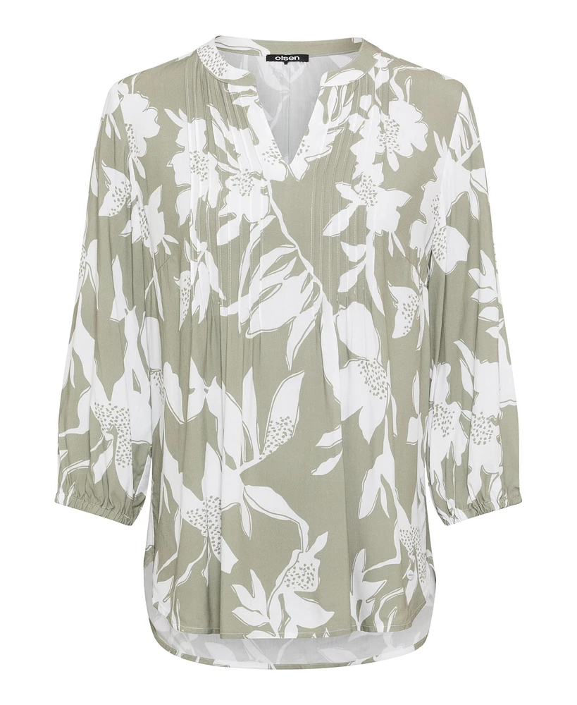 Olsen Women's Pure Viscose 3/4 Sleeve Abstract Floral Tunic Blouse