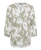 Olsen Women's Pure Viscose 3/4 Sleeve Abstract Floral Tunic Blouse