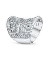 Bling Jewelry Geometric Fashion Cubic Zirconia Pave Cz Full Finger Armor Cocktail Statement Wide Multi Band Ring Sterling Silver