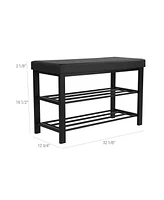 Slickblue 3-Tier Shoe Rack for Entryway, Storage Organizer with Foam Padded Seat Metal Frame