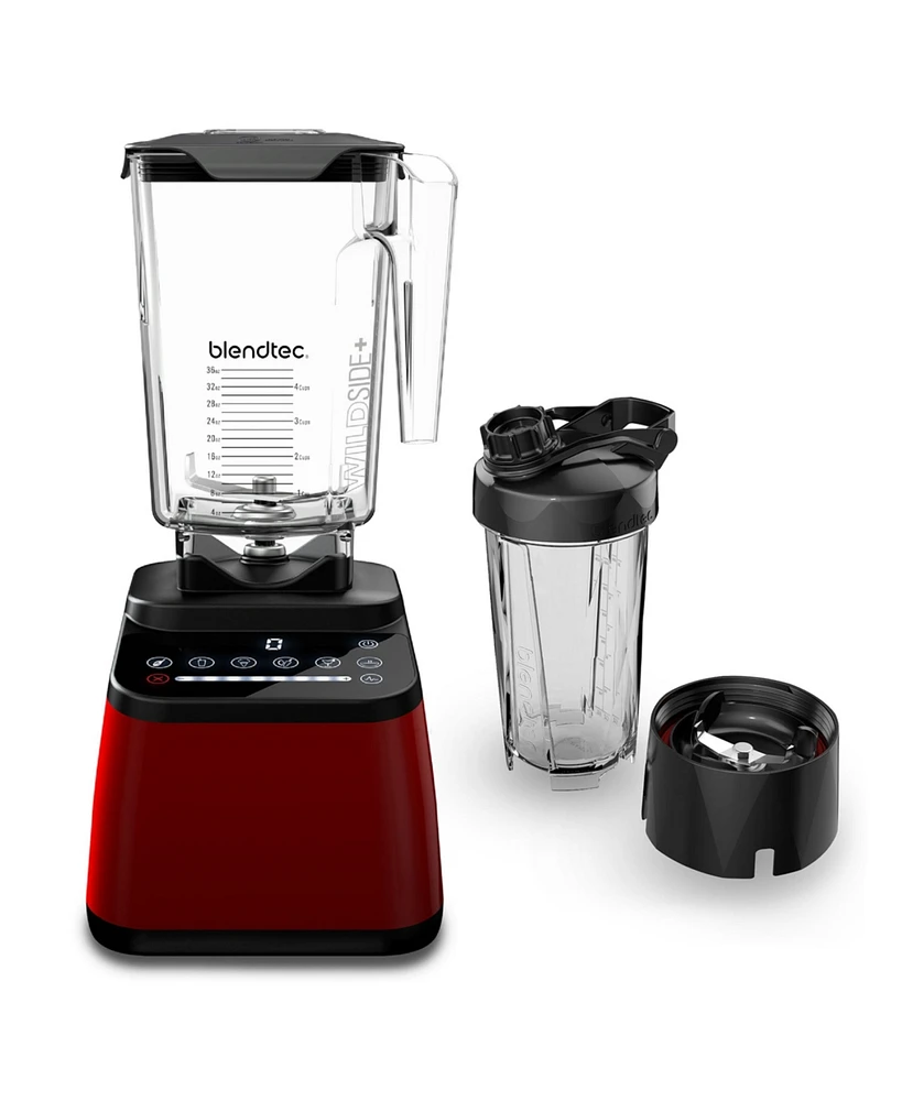 Blendtec Designer Series Blender with 90 oz WildSide+ Jar and 34 oz Go Travel Bottle - Kitchen Blender Bundle - Red