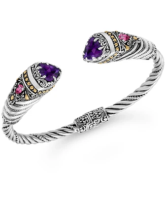 Devata Amethyst & Bali Uluwatu Cuff Bracelet Sterling Silver and 18K Gold