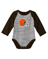 Newborn Infant Brown/Heathered Gray Cleveland Browns Born To Win Two-Pack Long Sleeve Bodysuit Set