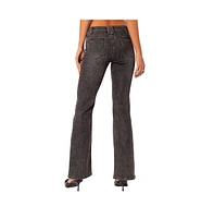 Edikted Women's Tatum Washed Low Rise Flare Jeans - Dark