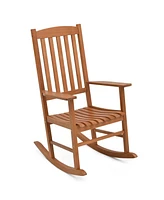 Sugift Eucalyptus Wood Rocker Chair with Stable and Safe Rocking Base for Garden