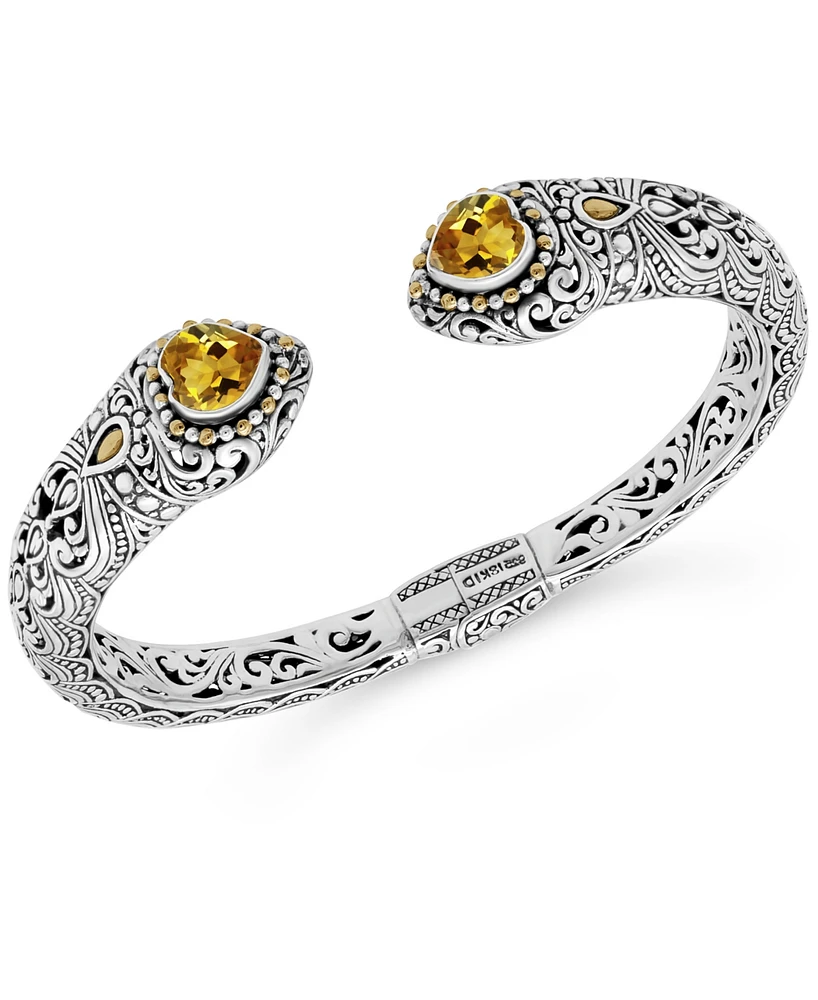 Devata Citrine & Bali Lovina Cuff Bracelet Sterling Silver and 18K Gold