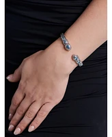 Devata London Blue Topaz & Bali Ubud Cuff Bracelet in Sterling Silver and 18K Gold