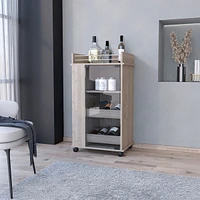 Streamdale Furniture Willow Park Glass Door Bar Cart With Bottle Holder And Casters Light Gray