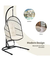 Sugift Hanging Wicker Egg Chair with Stand and Cushion