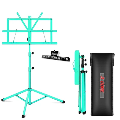 5 Core Sheet Music Stand Green Portable Foldable Music Note Holder • Height Adjustable Tripod Stands - Mus Fld Gr