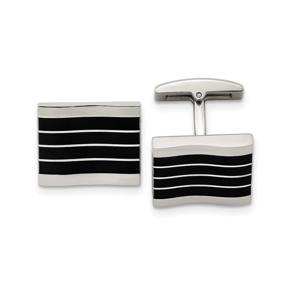 Chisel Stainless Steel Polished Black Cat's Eye Rectangle Cufflinks