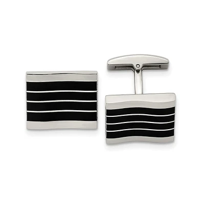 Chisel Stainless Steel Polished Black Cat's Eye Rectangle Cufflinks