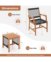 Sugift 3 Pieces Acacia Wood Patio Conversation Sets with Armchairs Coffee Table