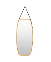 Sugift Modern Wall Mirror with Bamboo Frame and Adjustable Leather Strap