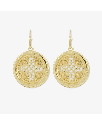 sanctuaire Round Rosette Medallion Coin Earrings Gold