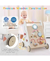 Sugift Wooden Baby Walker with Multiple Activities Center for Over 1 Year Old