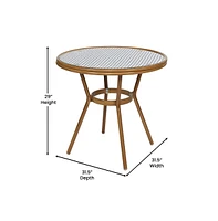 Merrick Lane Sacha Bistro Style Table With Glass Top, Pe Rattan, 2 Stack Chairs, And Bamboo Finished Metal Frame For Indoor/Outdoor Use