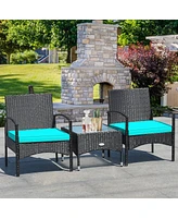 Sugift 3 Pieces Patio Wicker Rattan Furniture Set with Cushion for Lawn Backyard