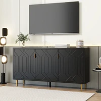 Simplie Fun Modern Tv Stand with 3 Doors and Adjustable Shelves for Living Room, Fits TVs Up to 70 Inches, Black