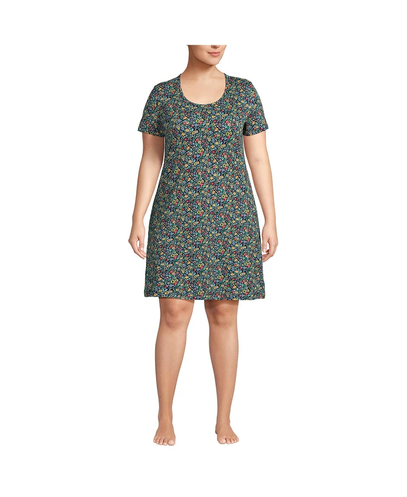 Lands' End Plus Cotton Short Sleeve Knee Length Nightgown