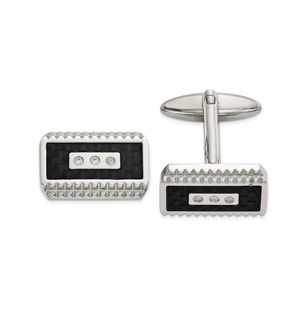 Chisel Stainless Steel Polished and Textured Black Carbon Cz Cufflinks