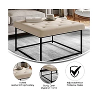 Merrick Lane Almas 30-Inch Square Tufted Ottoman With Durable Metal Frame