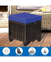 2 Pieces Patio Rattan Ottoman Seat with Removable Cushions