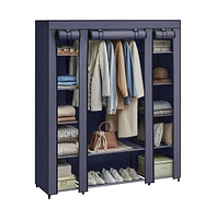 Slickblue Wardrobe, Closet, Portable Clothes Storage Organizer with Hanging Rail, Shelves, Fabric Cover