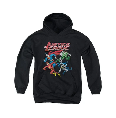 Justice League Boys of America Youth Pixel Pull Over Hoodie / Hooded Sweatshirt