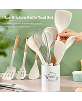 Sugift 13-Piece Silicone Kitchen Utensils with Wooden Handles Set